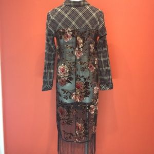 Multi fabric fringed dress/over shirt.